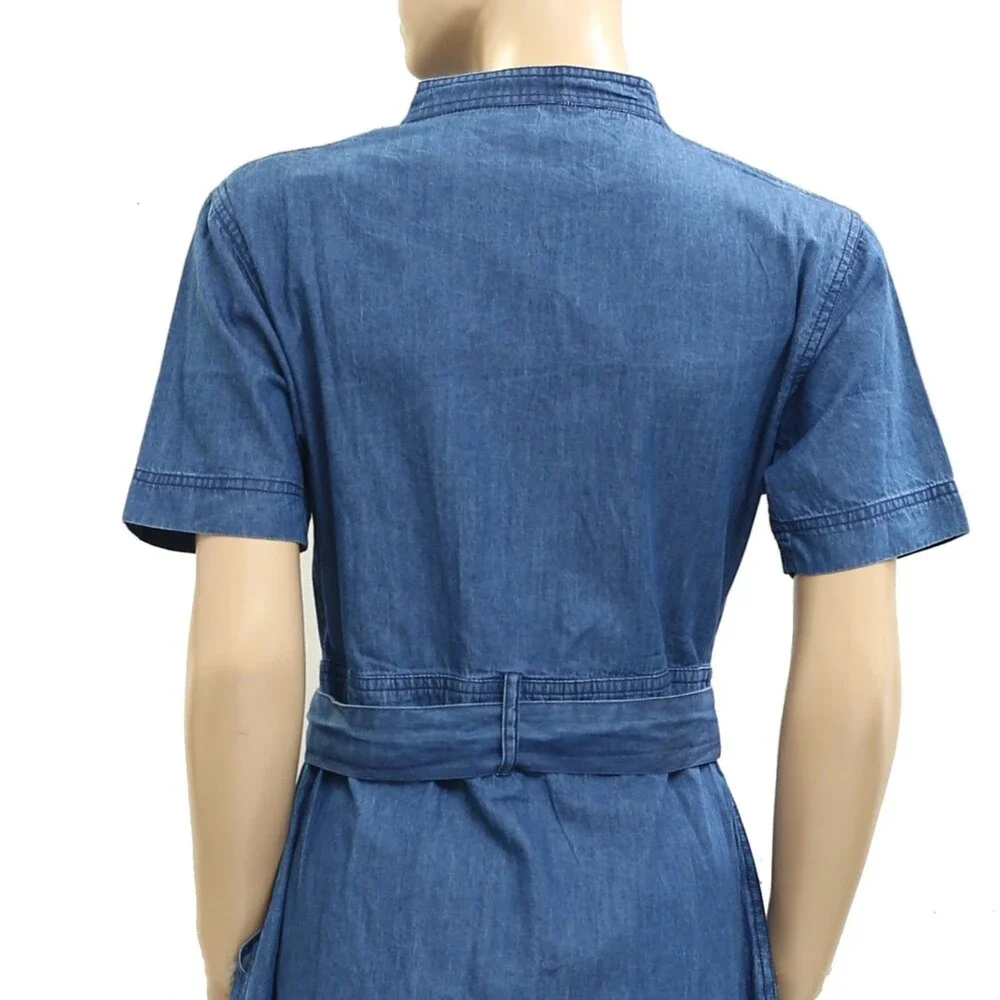 Aeropostale Denim Shift Mini Dress Short Sleeve Cotton Solid Blue M NWT 280945 - Picture 4 of 5